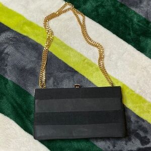 Graceline Vintage Black Clutch with Gold Chain